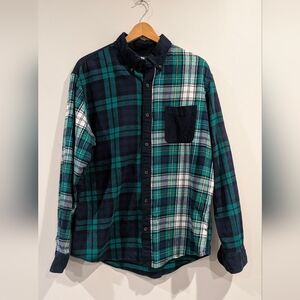 Lands End 100% Cotton Plaid Mens Button Down Shirt Size Large